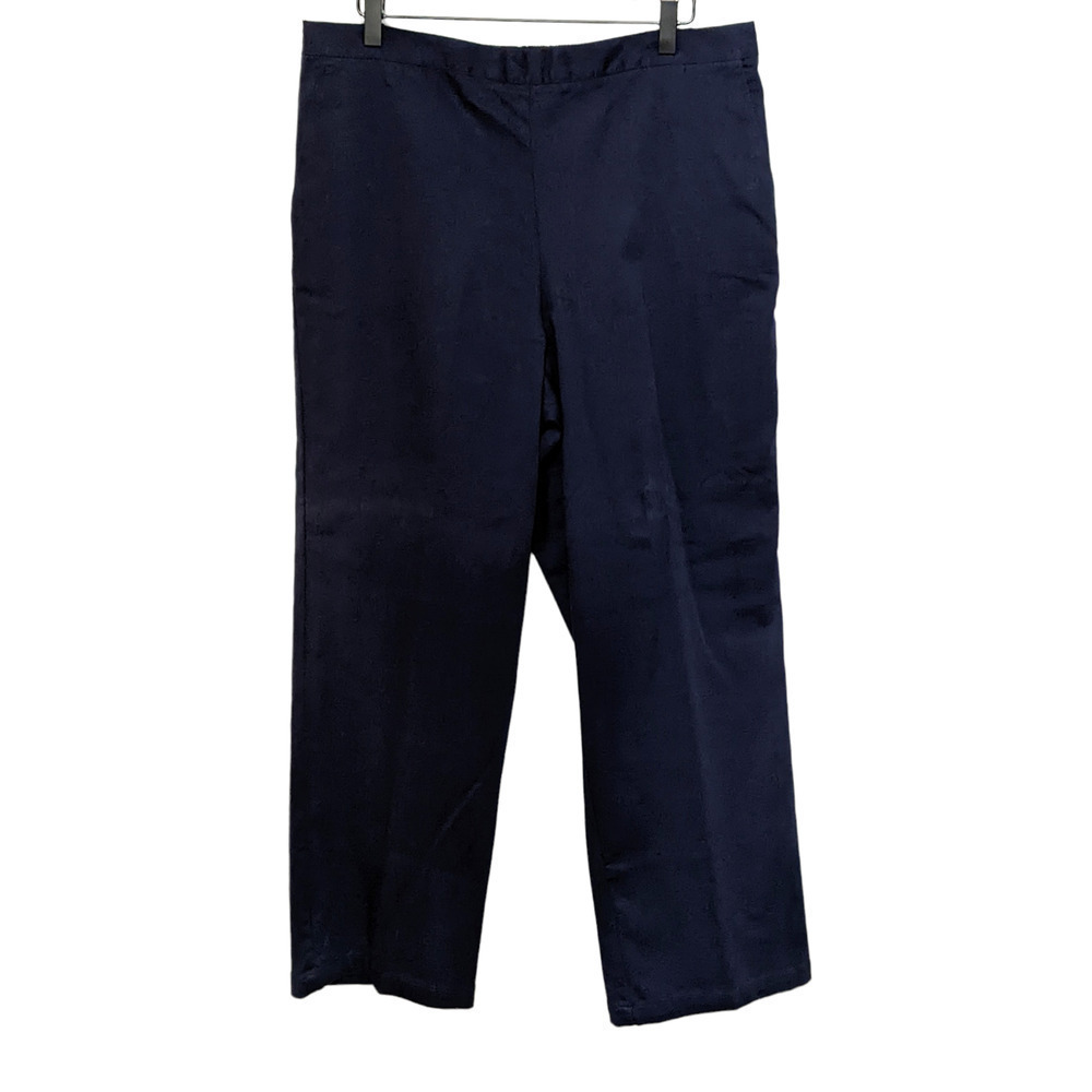 Alfred Dunner Pull On Pants Womens 16 Navy Blue Straight Leg Trousers Office NWT